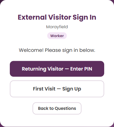 Worker kiosk screen (purple)