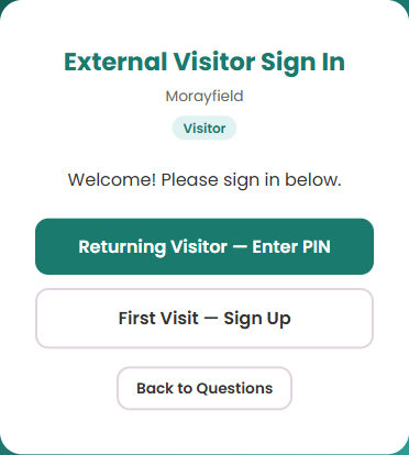 Visitor kiosk screen (teal)